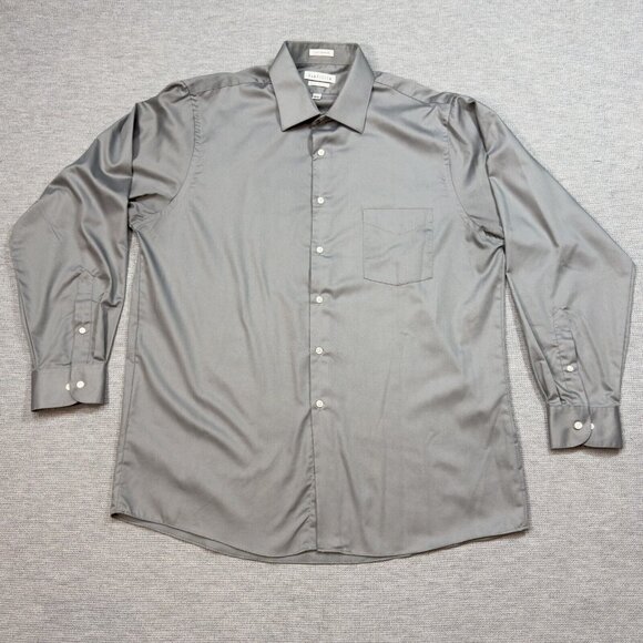 Van Heusen Mens Gray Dress Shirt Lux Sateen Wrinkle Free Regular Fit 16.5 34/35 - Picture 1 of 11